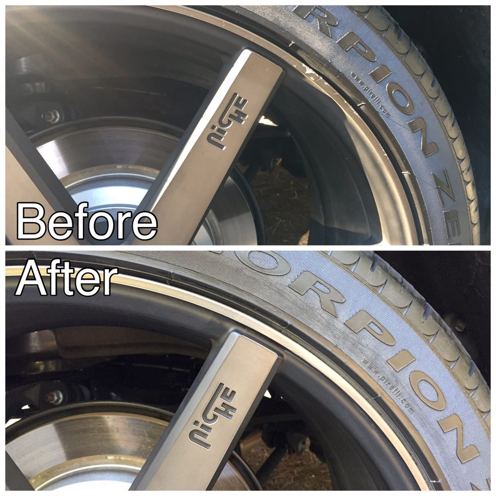Before and after a wheel repair by Ace Auto Recon in Los Angeles
