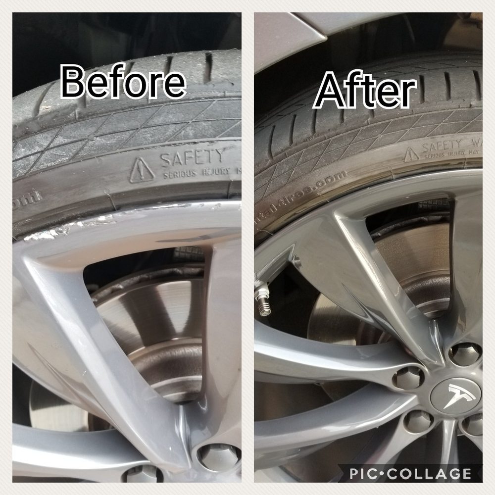 Before and after a wheel repair by Ace Auto Recon in Los Angeles